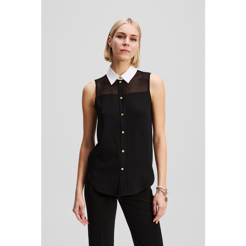 BLÚZKA KARL LAGERFELD POPLIN COLLAR SLVLS BLOUSE 64780777