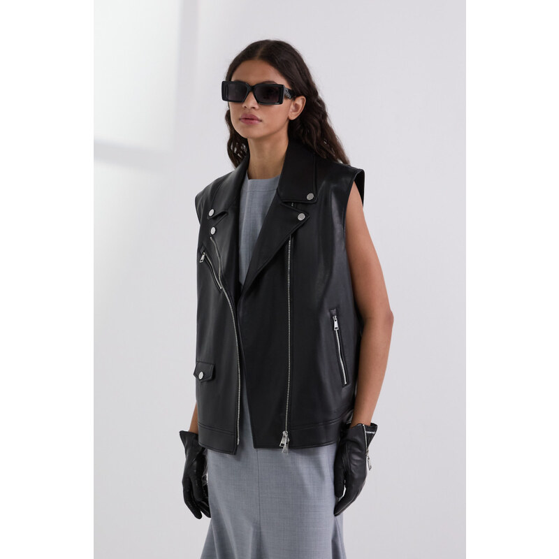 VESTA KARL LAGERFELD FAUX LEATHER BIKER GILET 64780799