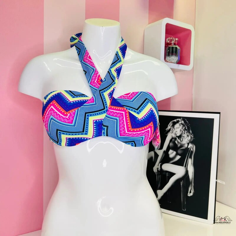 PINK Elegantný Modro-Biely Horný Diel Plavok s Unikátnym Viazaním 46574350