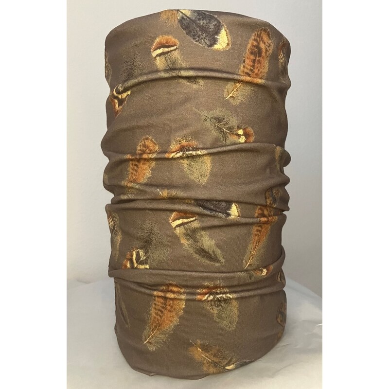 TERMOVEL Hnedý multifunkčný šál s motívom pierok 65152054