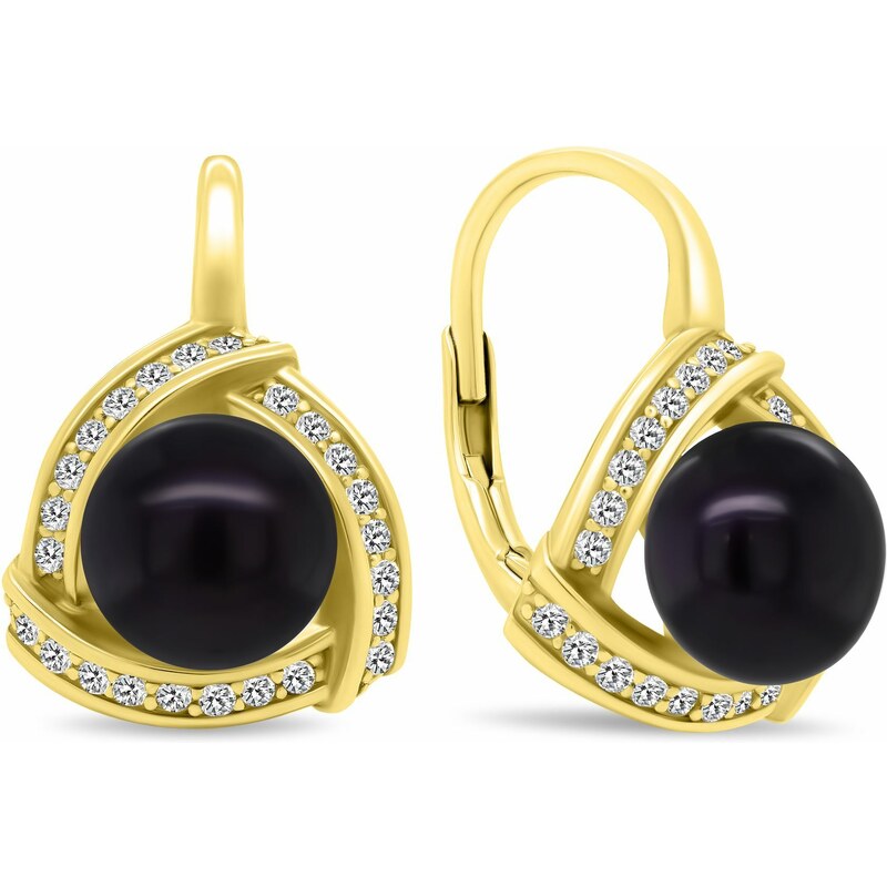 Brilio Silver Luxusné pozlátené náušnice s čiernou perlou EA393YBC 66595299