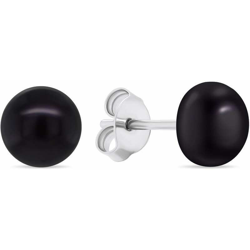Brilio Silver Strieborné náušnice kôstky s pravými čiernymi perlami 66588752