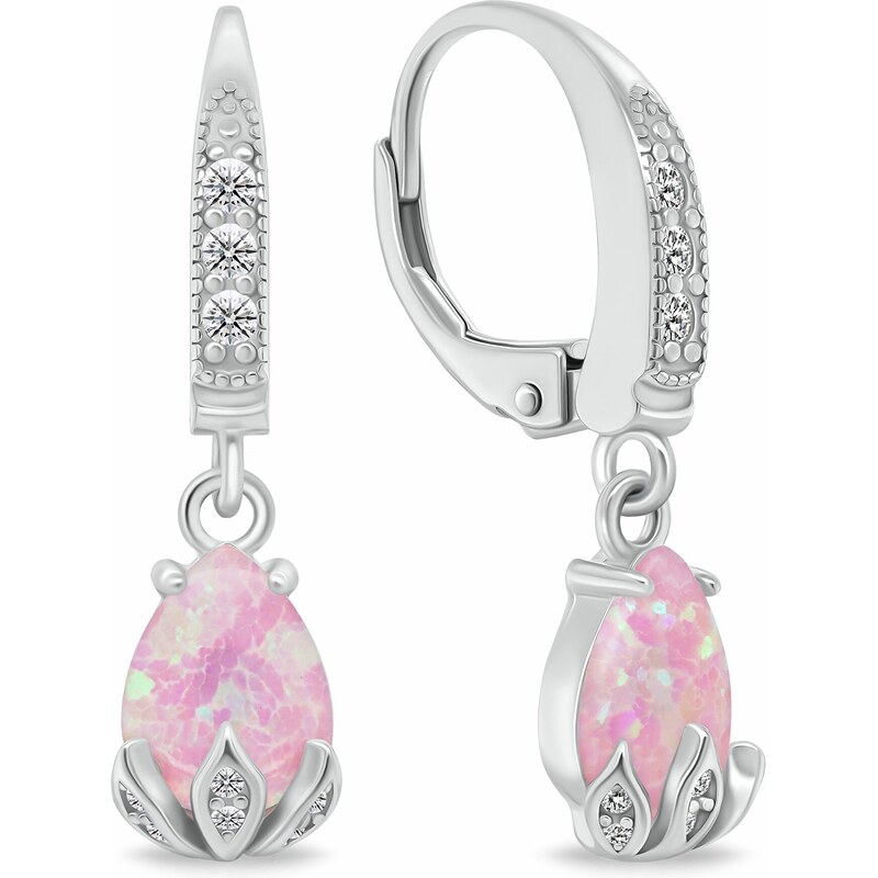 Brilio Silver Pôvabné strieborné náušnice s ružovými opálmi EA929WP 66591190
