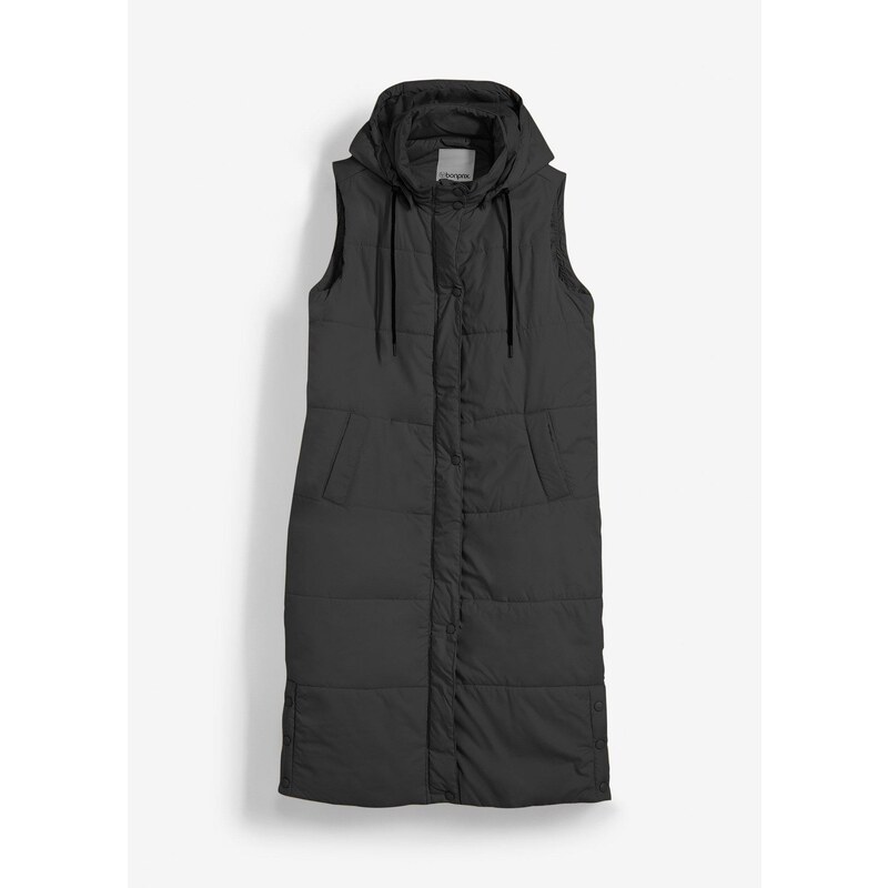 bonprix Dlhá prešívaná vesta s kapucňou a bočnými rozparkami, farba 48373674