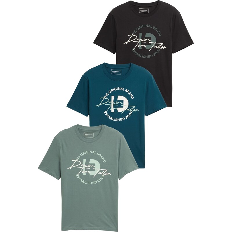 TOM TAILOR DENIM Tričko petrolejová / svetlozelená / čierna / biela 64818510