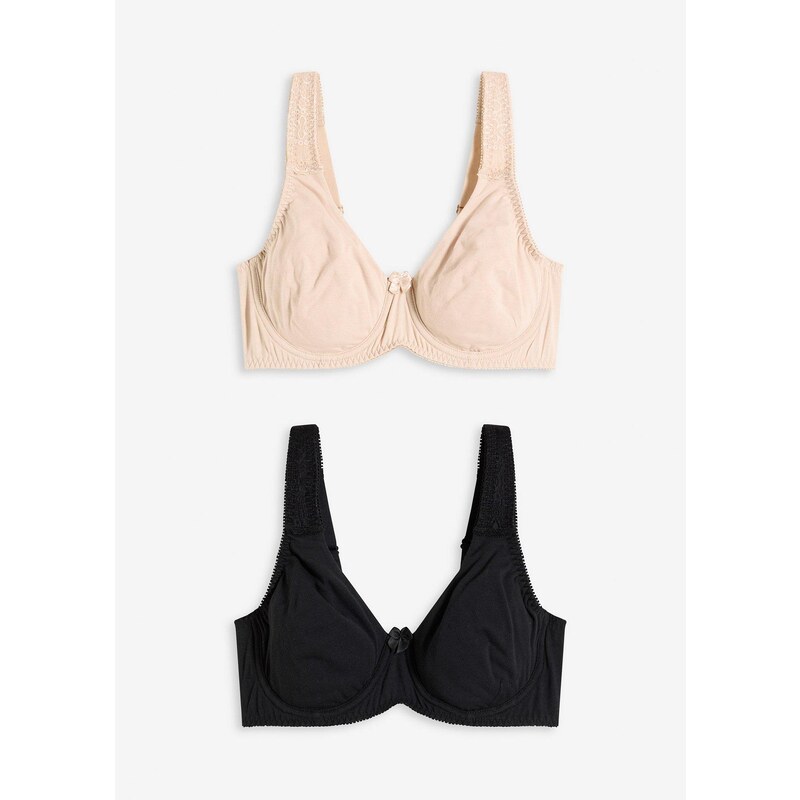 bonprix Podprsenka s kosticami a bavlnou (2 ks), farba čierna 64818115