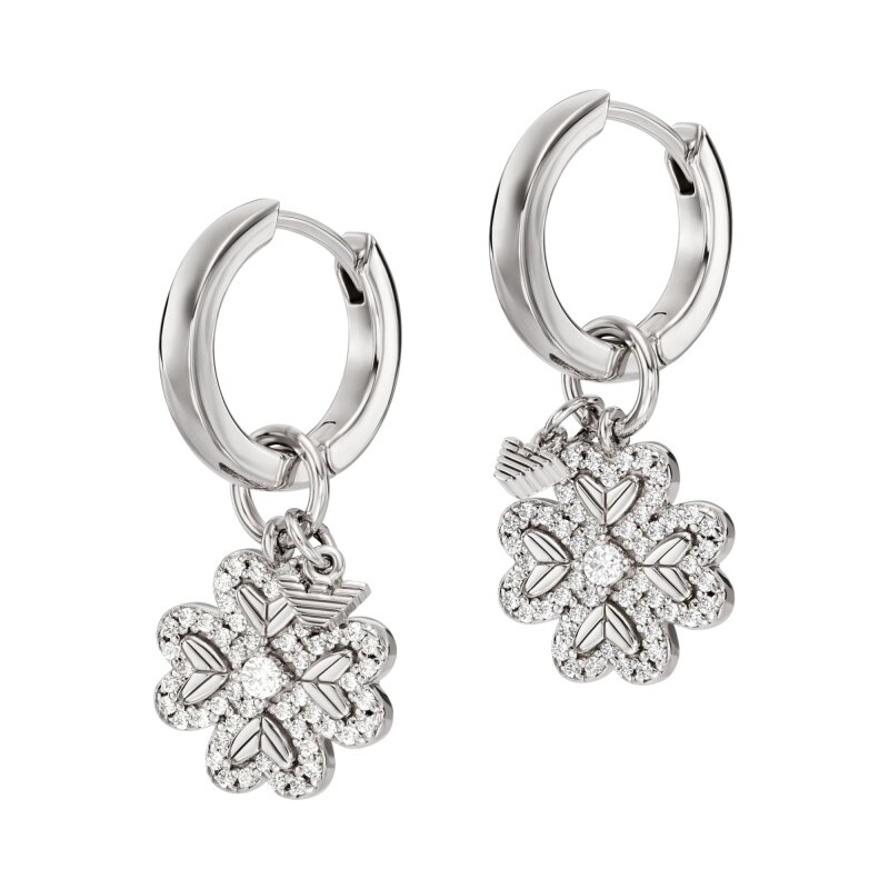 Emporio Armani Strieborné náušnice 2v1 Štvorlístok so zirkónmi 66584785