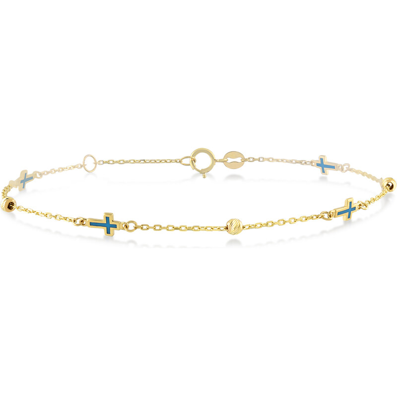 Lillian Vassago Zlatý náramok zdobený krížikmi s modrým smaltom LLV06 64822034