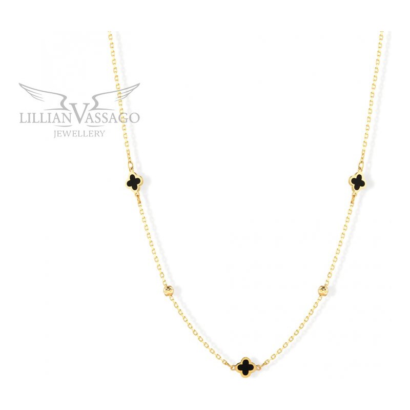 Lillian Vassago Zlatý náhrdelník so štvorlístkami, s čiernym smaltom a 64822035