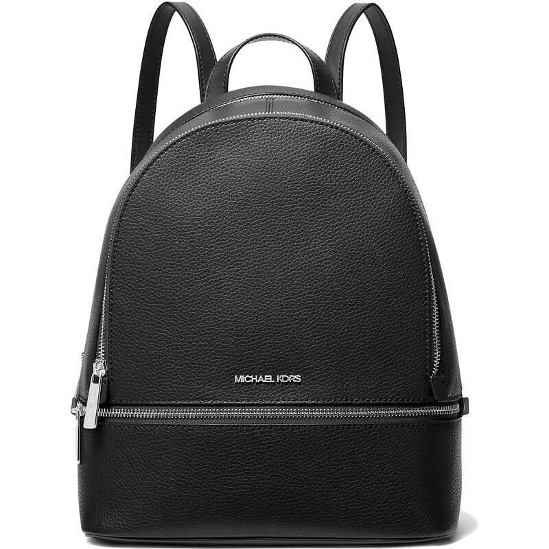 Michael Kors Batoh Rhea Medium Pebbled Leather Backpack Black Silver 64827224
