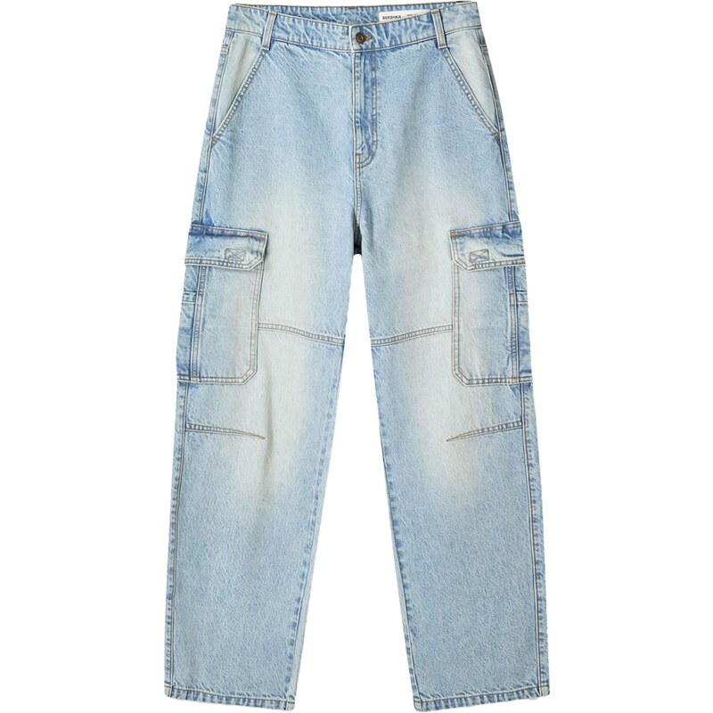 Bershka Rifľové kapsáče modrá denim 65905775