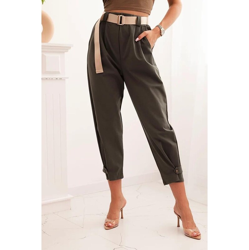 MladaModa Nohavice s opaskom a s ozdobným zapínaním dole model 7048-1 64828138