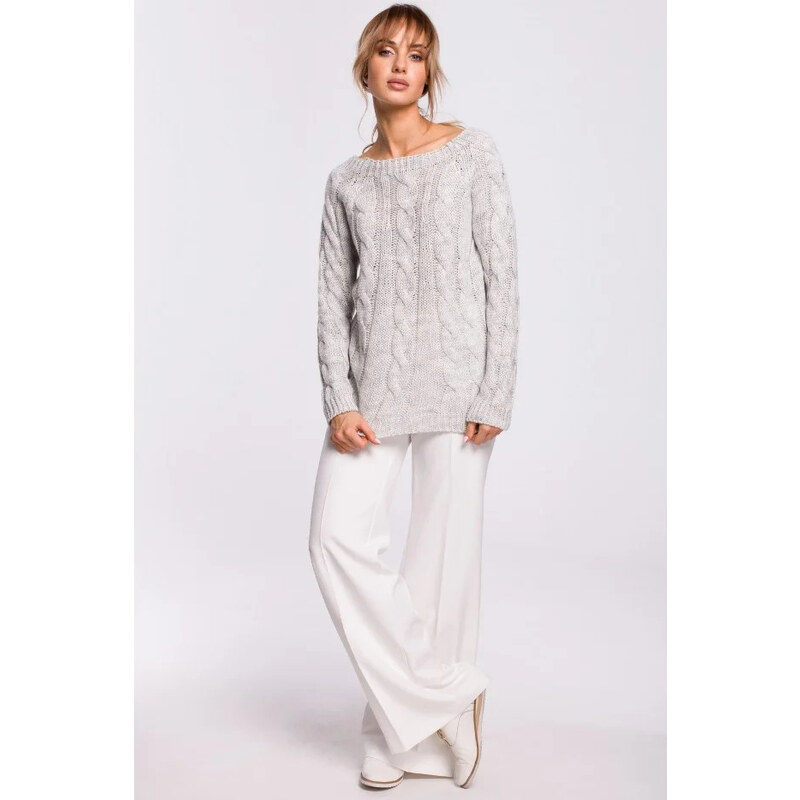 Sveter s výstrihom Bateau M511 sivý - Moe 64830443