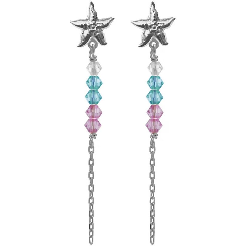 Victoria Cruz Dlhé strieborné náušnice Hviezdice s kryštálmi Bliss 66585678