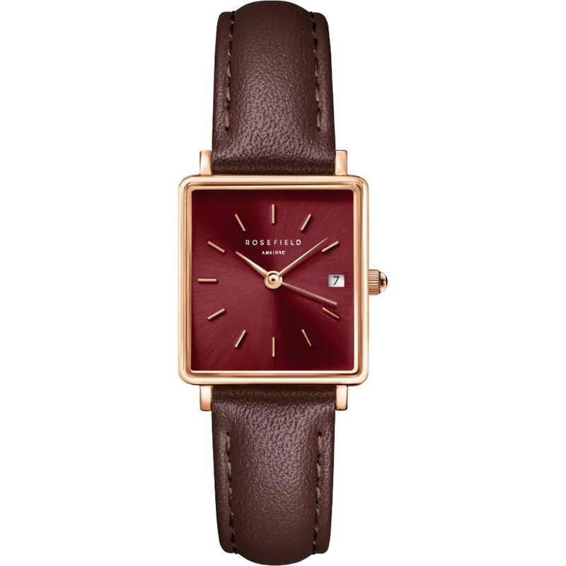 Rosefield Boxy XS Burgundy Sunray Dark Brown Leather Rose Gold QBBLR 66581616