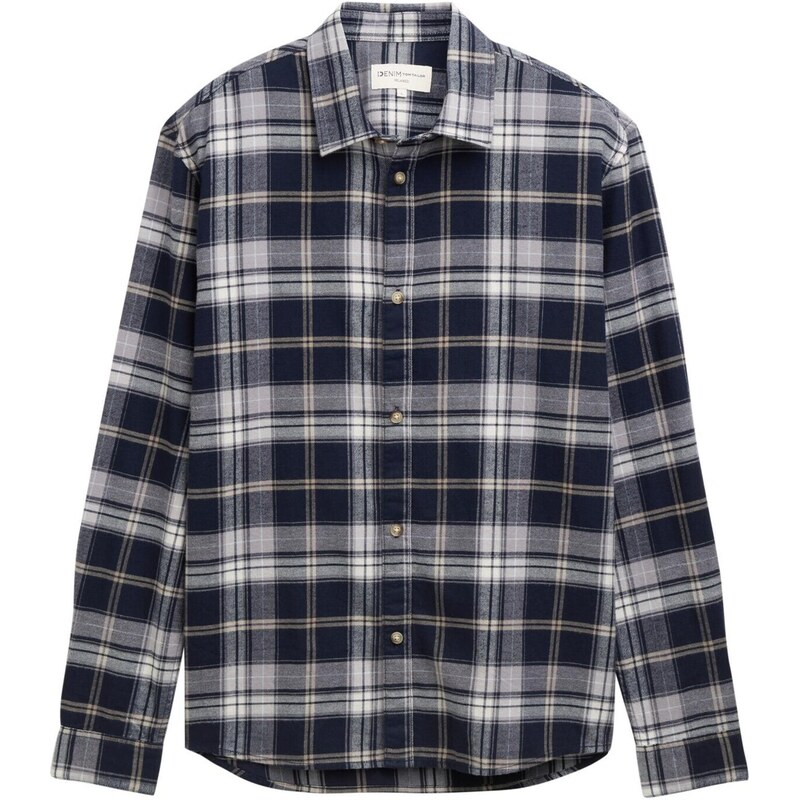 TOM TAILOR DENIM Košeľa námornícka modrá / sivobéžová / biela 64826125