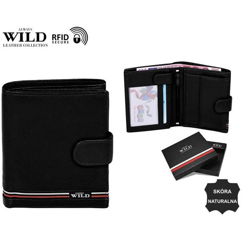 Čierna pánska peňaženka s prackou a pruhom 64840860