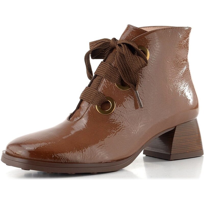 Hispanitas lakovaný šněrovací kotník na podpatku Marsella avellana 65611978