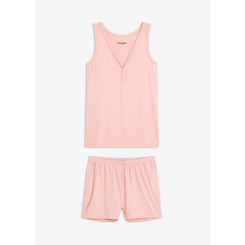 bonprix Krátke pyžamo z mäkkého vrúbkovaného materiálu, farba ružová 64843026