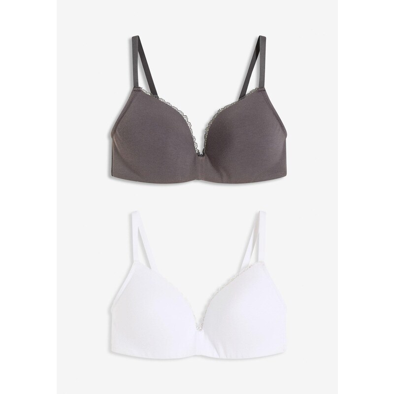 bonprix Vystužená podprsenka bez kostíc s bavlnou (2 ks), farba šedá 64843033
