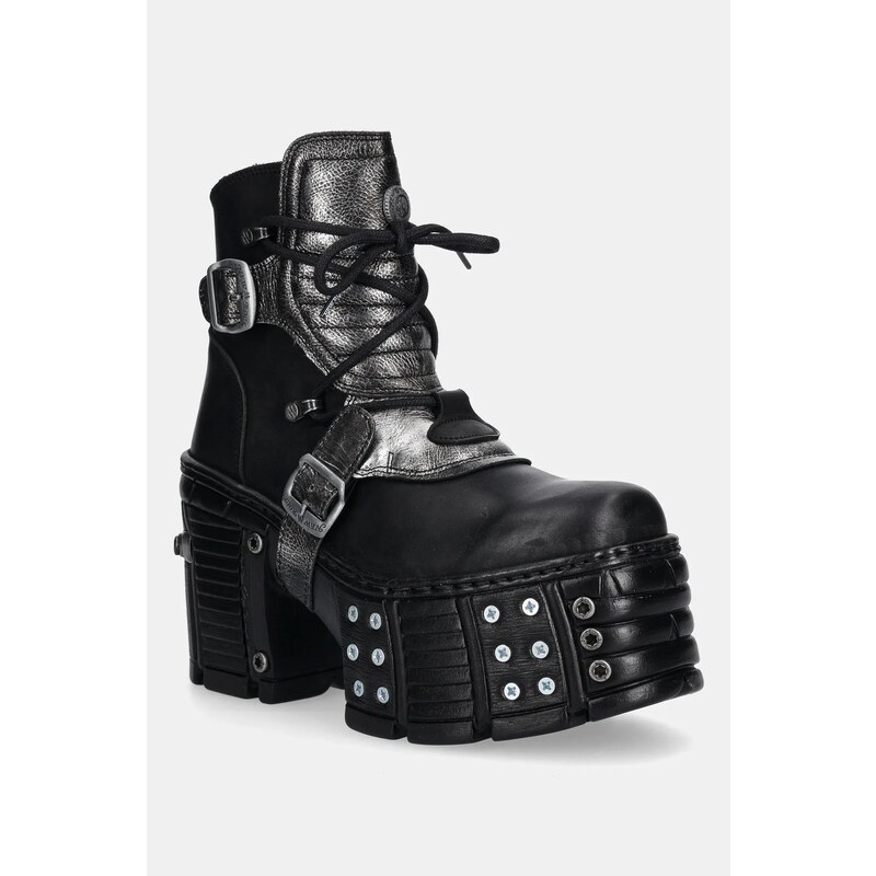 Kožené členkové topánky New Rock ITALI NEGRO BOX PLANE 64857838