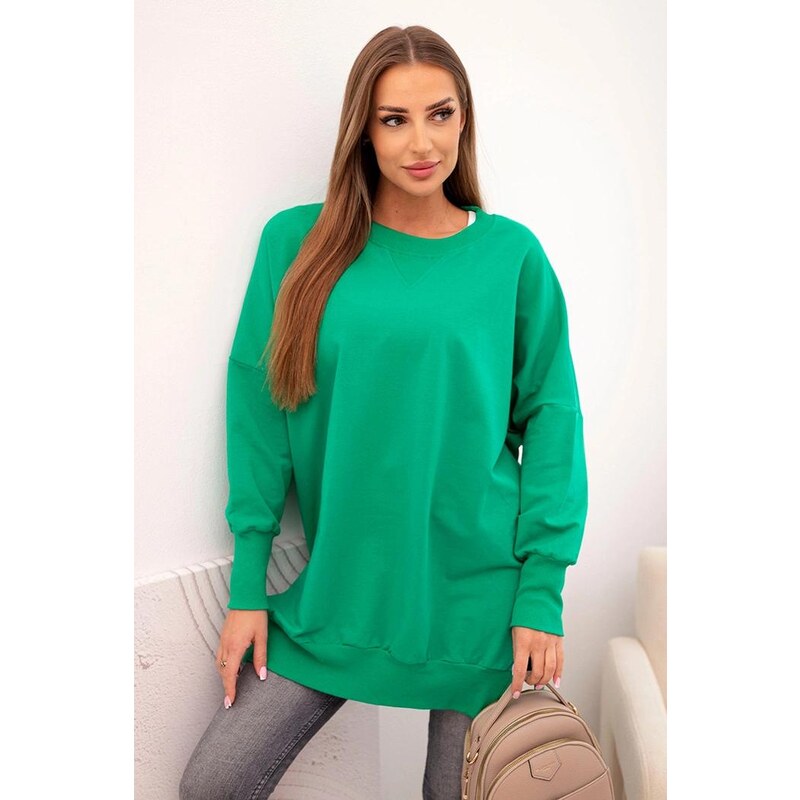 MladaModa Predlžená bavlnená mikina s rozparkami model 69508 zelená 65626788