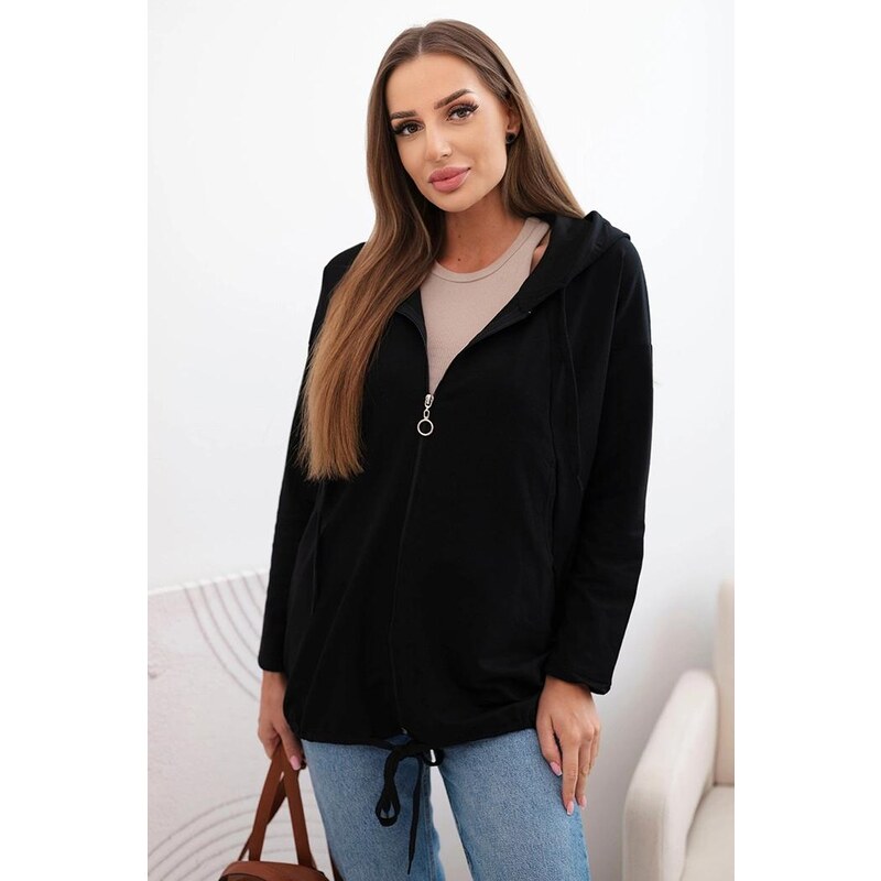 MladaModa Mikina s kapucňou a šnúrkou dole model 2697 čierna 65626796