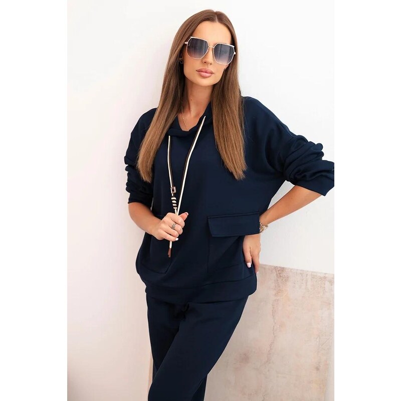 MladaModa Viskózová súprava mikiny s vreckami a nohavíc s opaskom 64966749