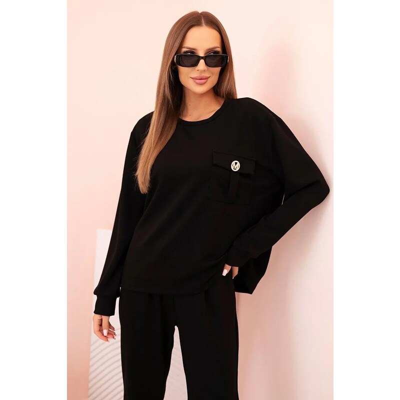 MladaModa Tepláková súprava s gumou v páse model 00017 čierna 65082636