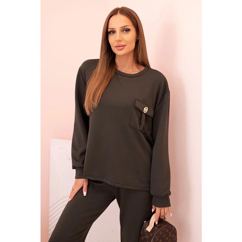 MladaModa Tepláková súprava s gumou v páse model 00017 farba khaki 65046380