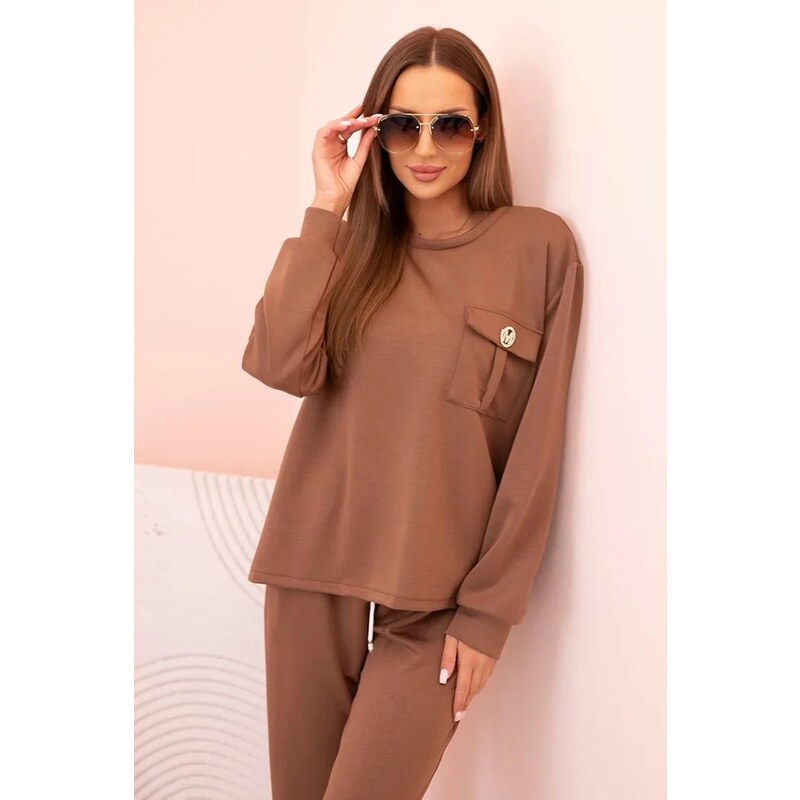 MladaModa Tepláková súprava s gumou v páse model 00017 farba camel 65082639