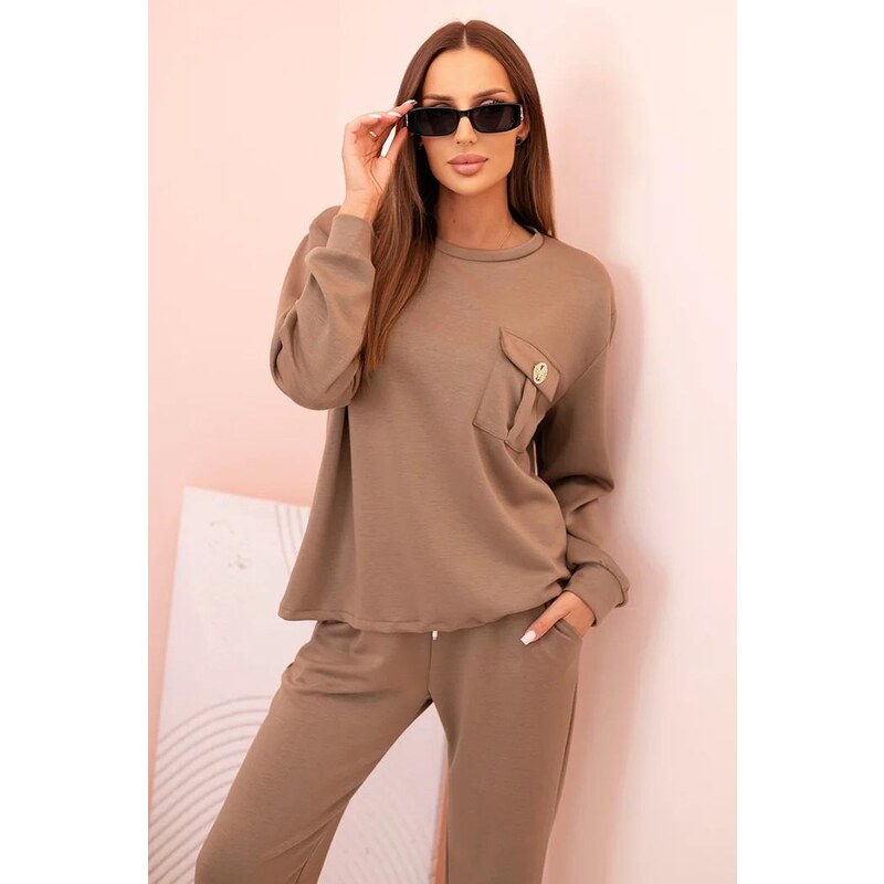 MladaModa Tepláková súprava s gumou v páse model 00017 farba fango 65231013