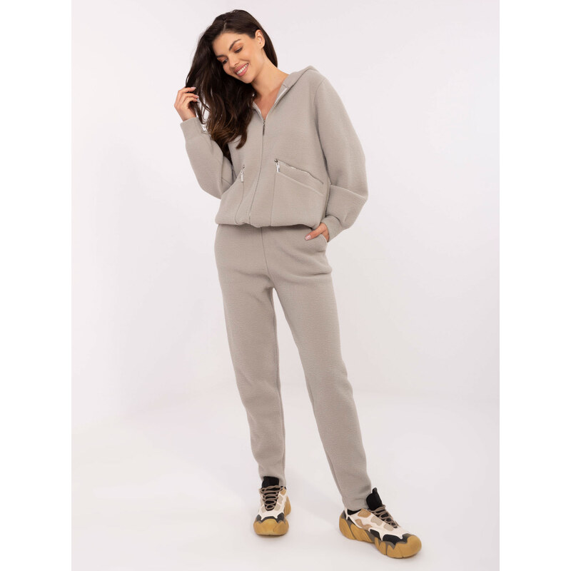 BASIC Sivá dámska pletená súprava mikiny a nohavíc s ozdobnými zipsami 64874625