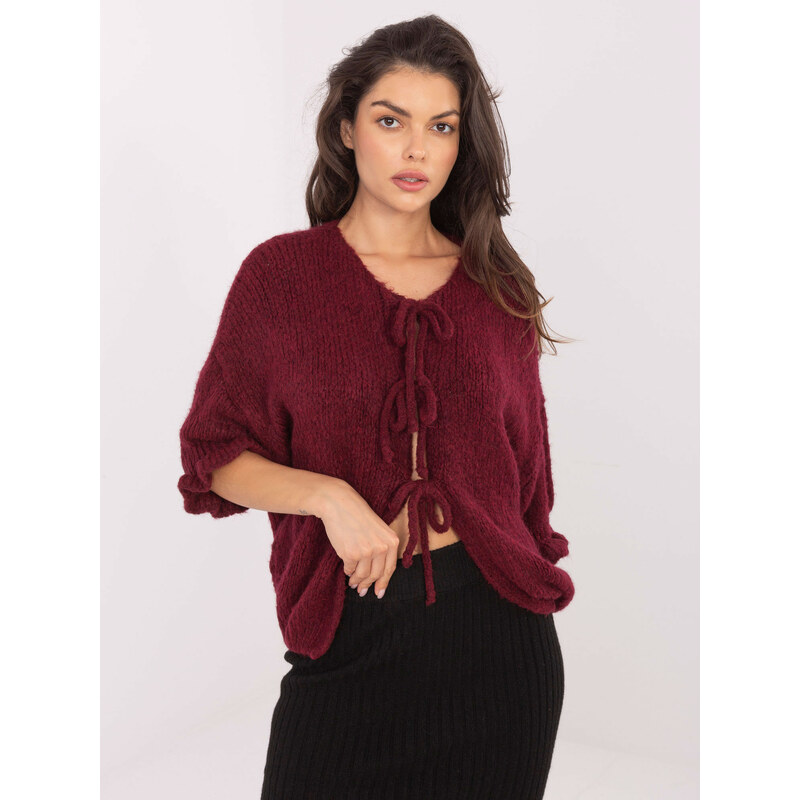 ITALY MODA Vínový dámsky oversize sveter s 3/4 rukávmi MI-SW-2911.91 66149979