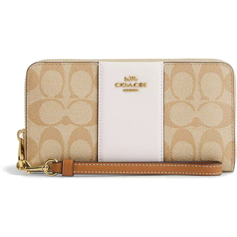 Coach Peněženka Long Zip Around Wallet Signature Canvas Khaki Chalk Lt 64882741