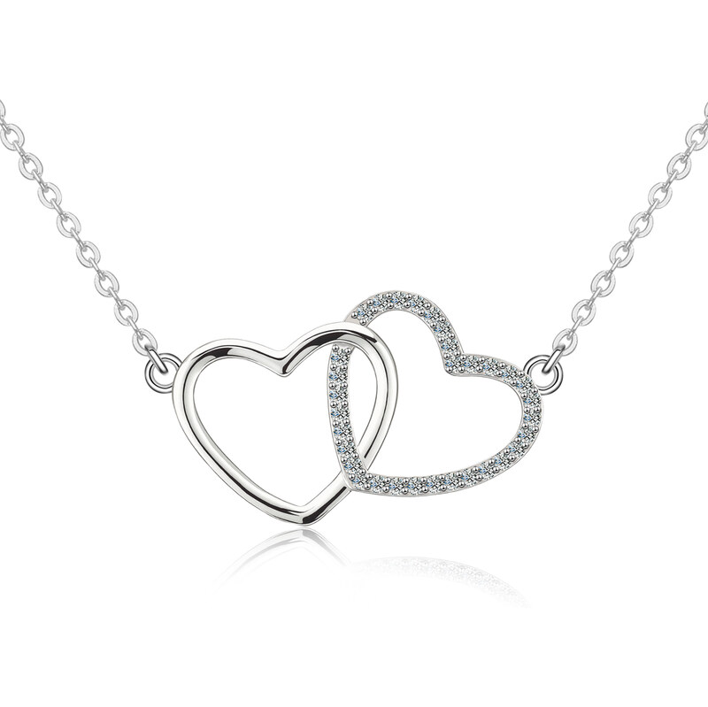 Olivie Stříbrný náhrdelník MOISSANITE DVĚ SRDCE 9806 64892358