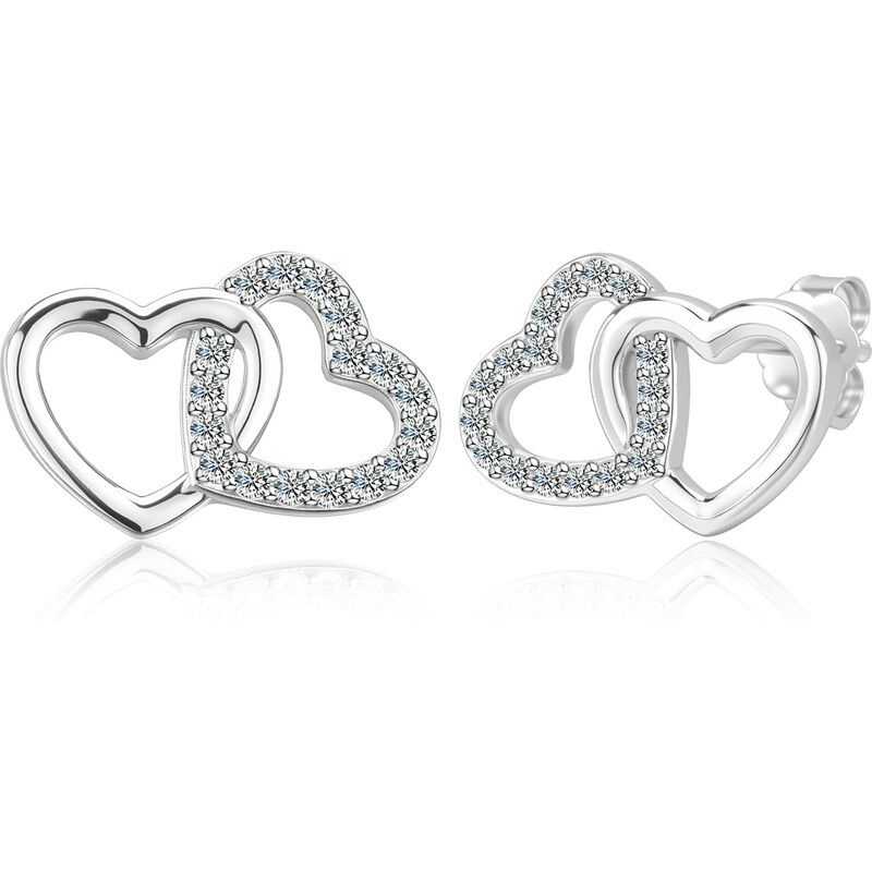 Olivie Strieborné moissanitové náušnice SPOJENÁ SRDCE 9812 64892362