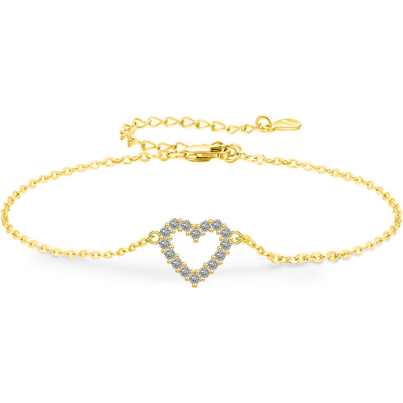 Olivie Stříbrný náramek moissanitové SRDCE GOLD 9816 64892366