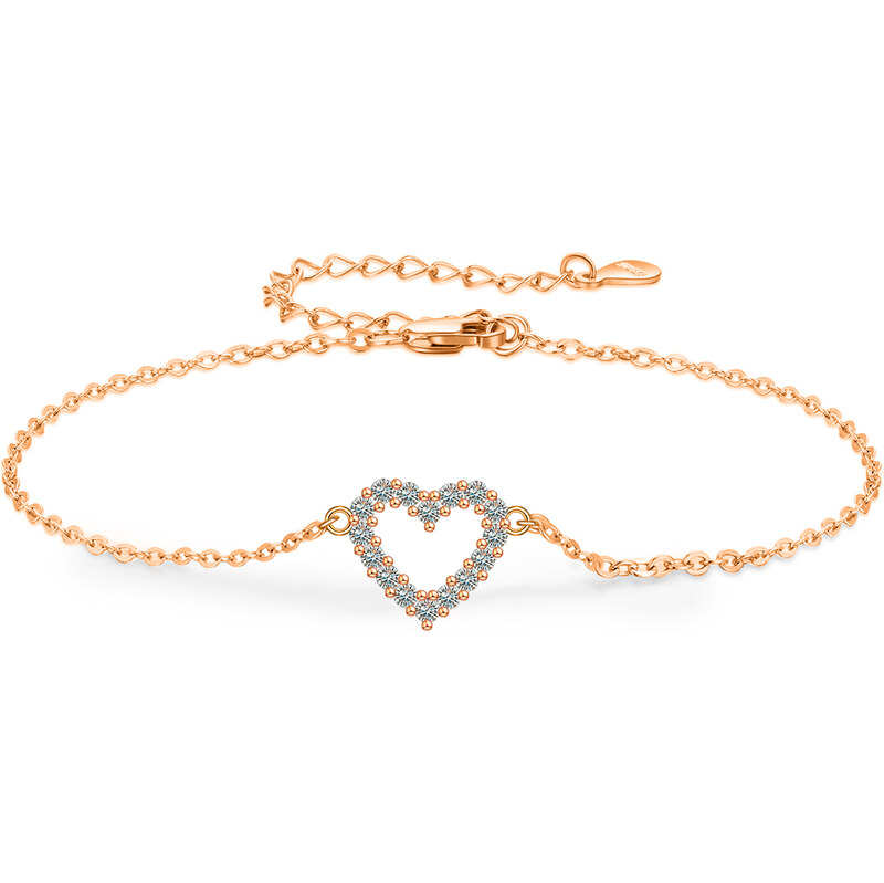 Olivie Stříbrný náramek moissanitové SRDCE ROSE 9817 64892367