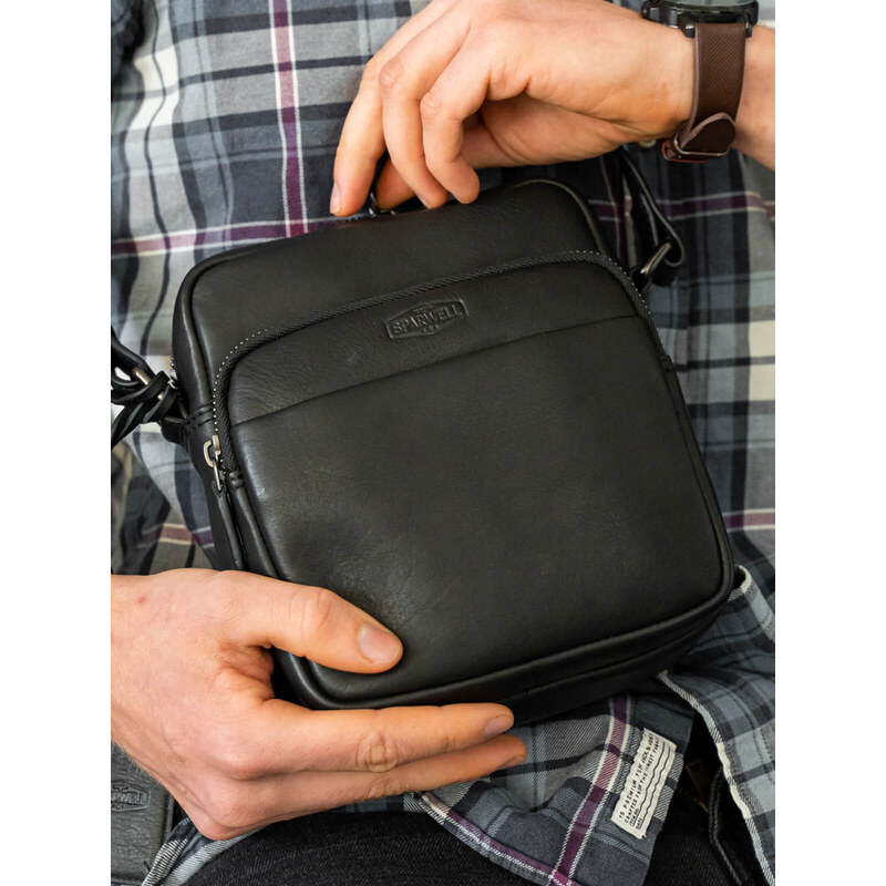 Pánska kožená taška cez rameno Sparwell Laden - čierna 45483237
