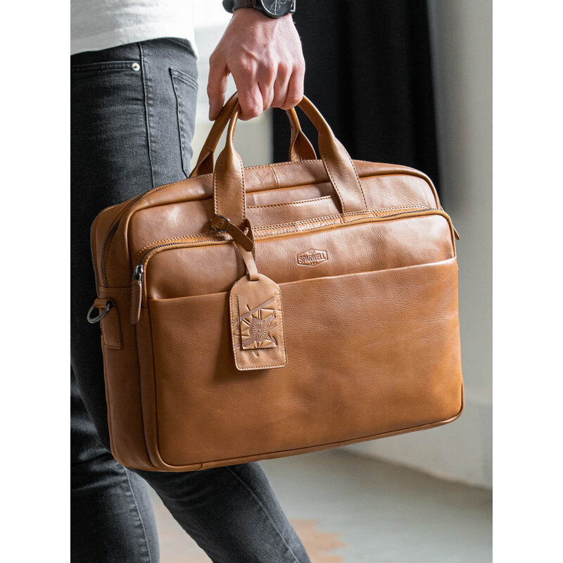 Pánska kožená taška na notebook Sparwell Karles - koňak 44072184