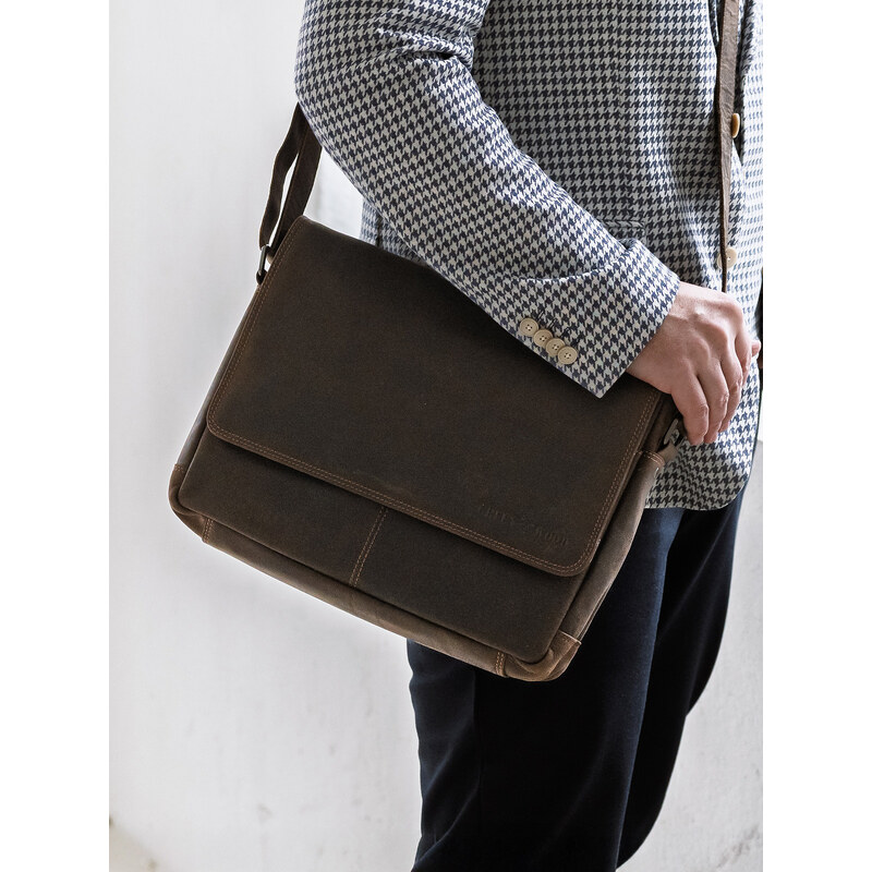 Pánska kožená taška cez rameno Greenwood Agust - tmavo hnedá 31846949