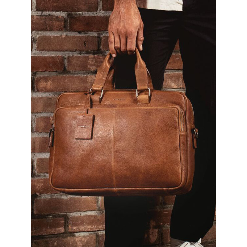 Pánska kožená taška na notebook Burkely Workbag - koňak 21639515