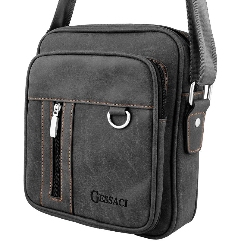 Kožená taška cez rameno Gessaci čierna 24953849