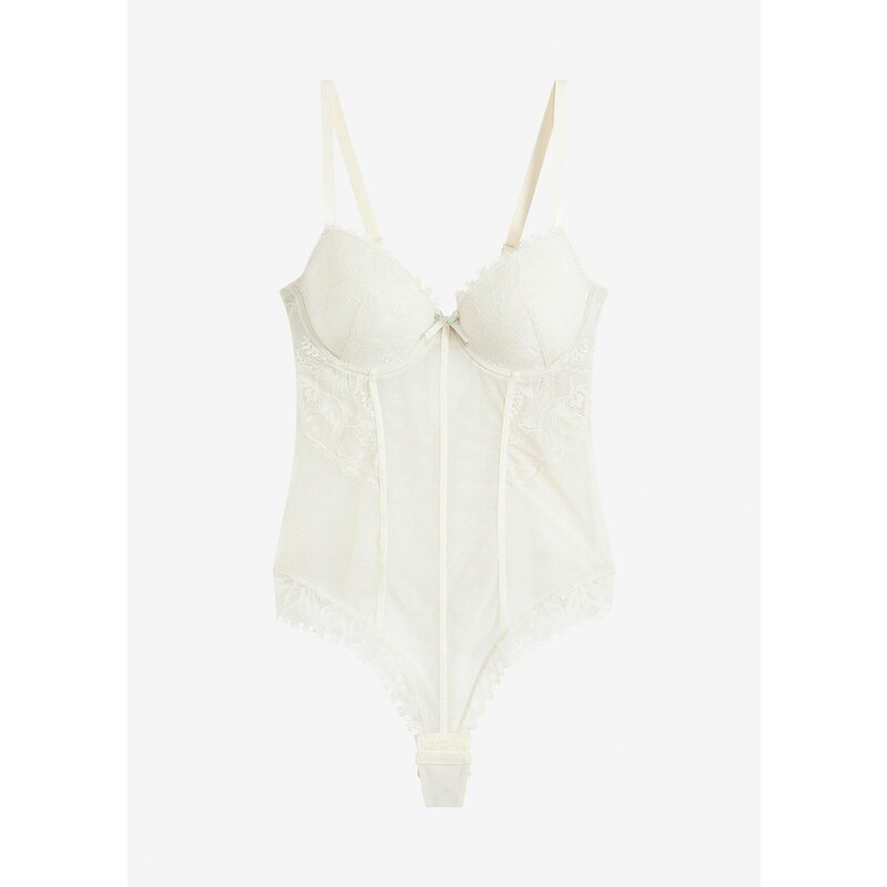 bonprix Stringové body s elastickou čipkou, farba šedá 64439064