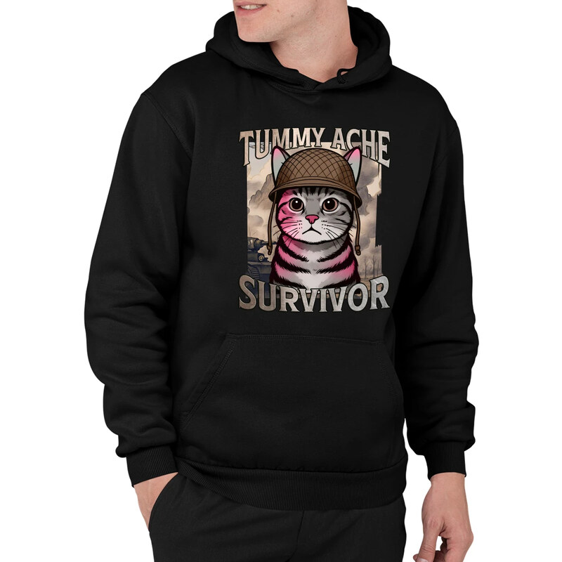 E-shop Garibald Tummy ache survivor - mačací vojak - pánska mikina s