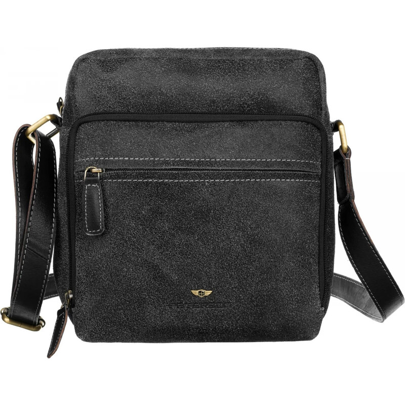 Trendy pánska kožená crossbody taška Peterson Xaver, čierna 66434599