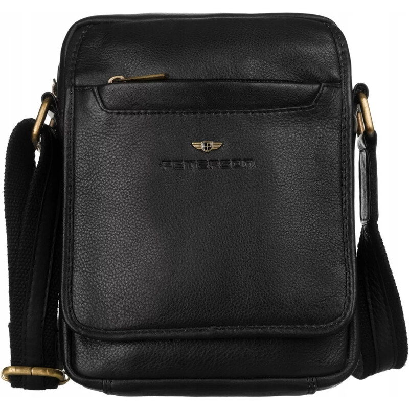 Trendy pánska kožená crossbody taška Peterson Achim, čierna 66399604