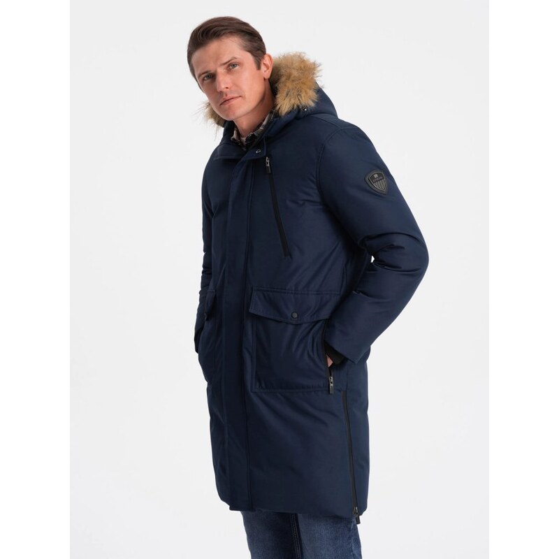 Ombre Clothing Zimná originálna tmavomodrá prešívaná parka V1 JALJ 65637898