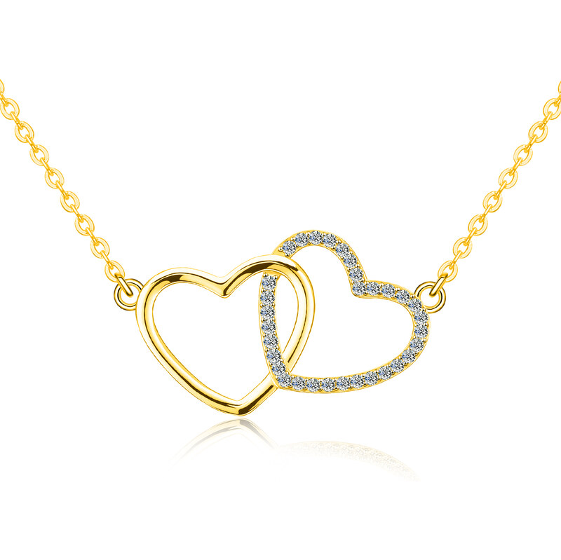 Olivie Stříbrný náhrdelník GOLD MOISSANITE DVĚ SRDCE 9807 64912099